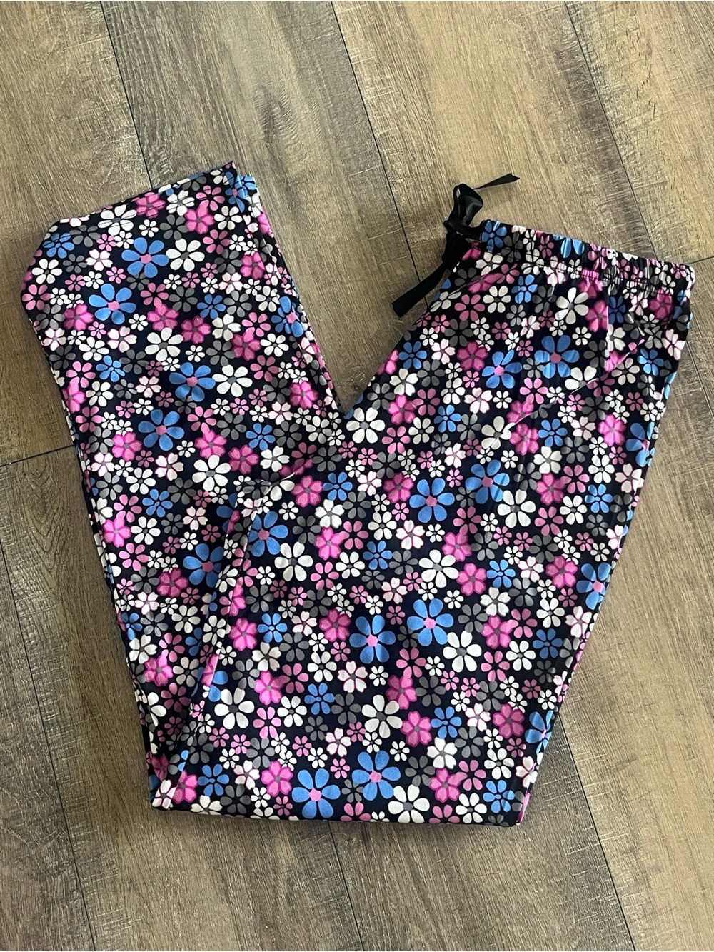 Mayfair Floral Pajama Pants with Pink & Blue Flowers Size Large ~New~